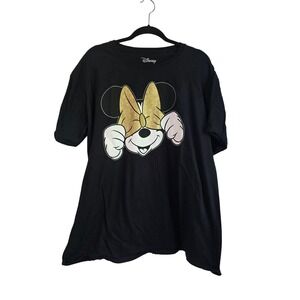 Disney Minnie Mouse Black Graphic T-Shirt‎ Gold Glitter Bow Plus Size 3X Cotton